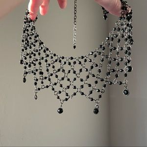 Vintage gothic black gemstone chainmail necklace